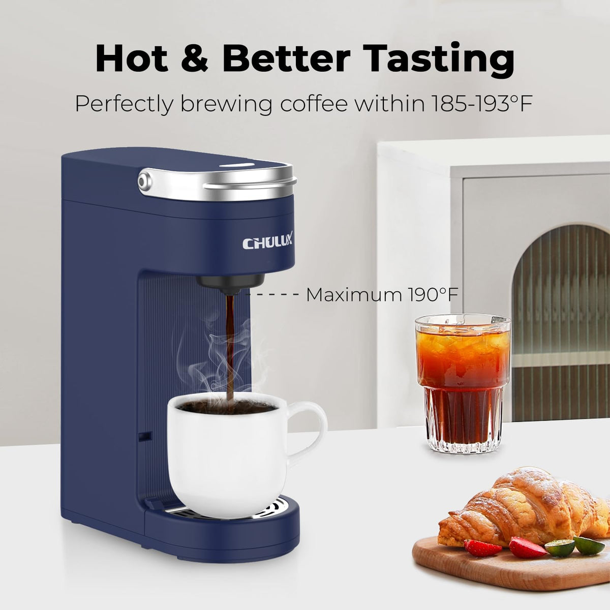 Slim Single Serve Coffee Maker with 6 to 12oz Brew Sizes, Navy Blue E95769