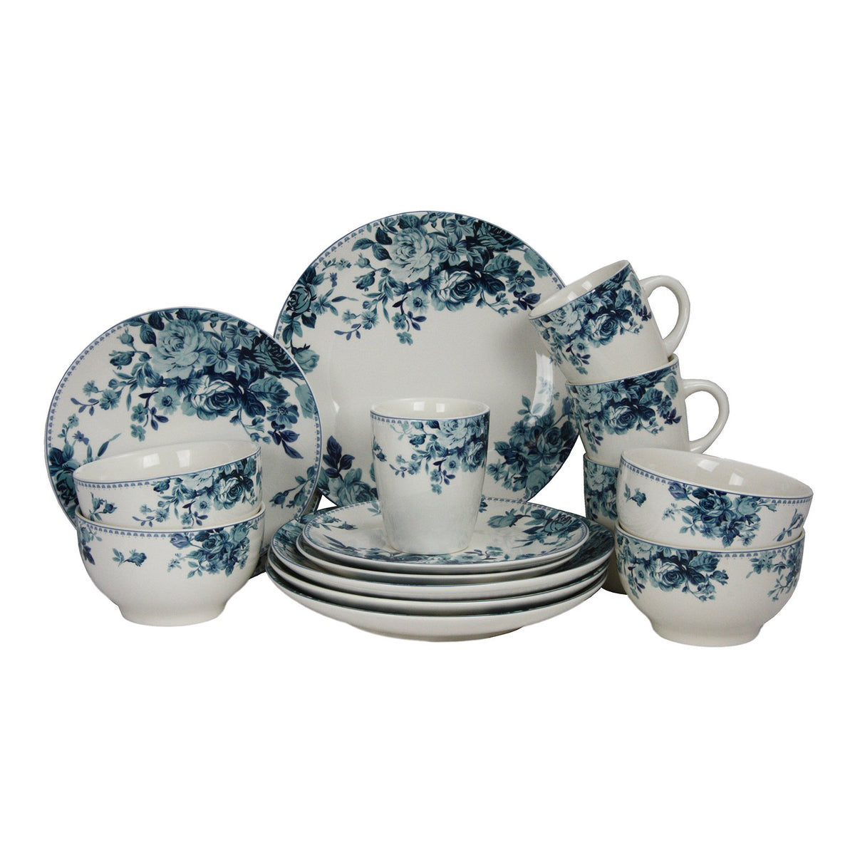 Blue 16 Piece Stoneware Dinnerware Set B670575