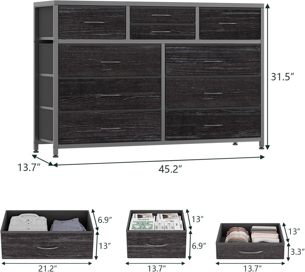 10 Drawer Fabric Dresser with Wood Top K850449