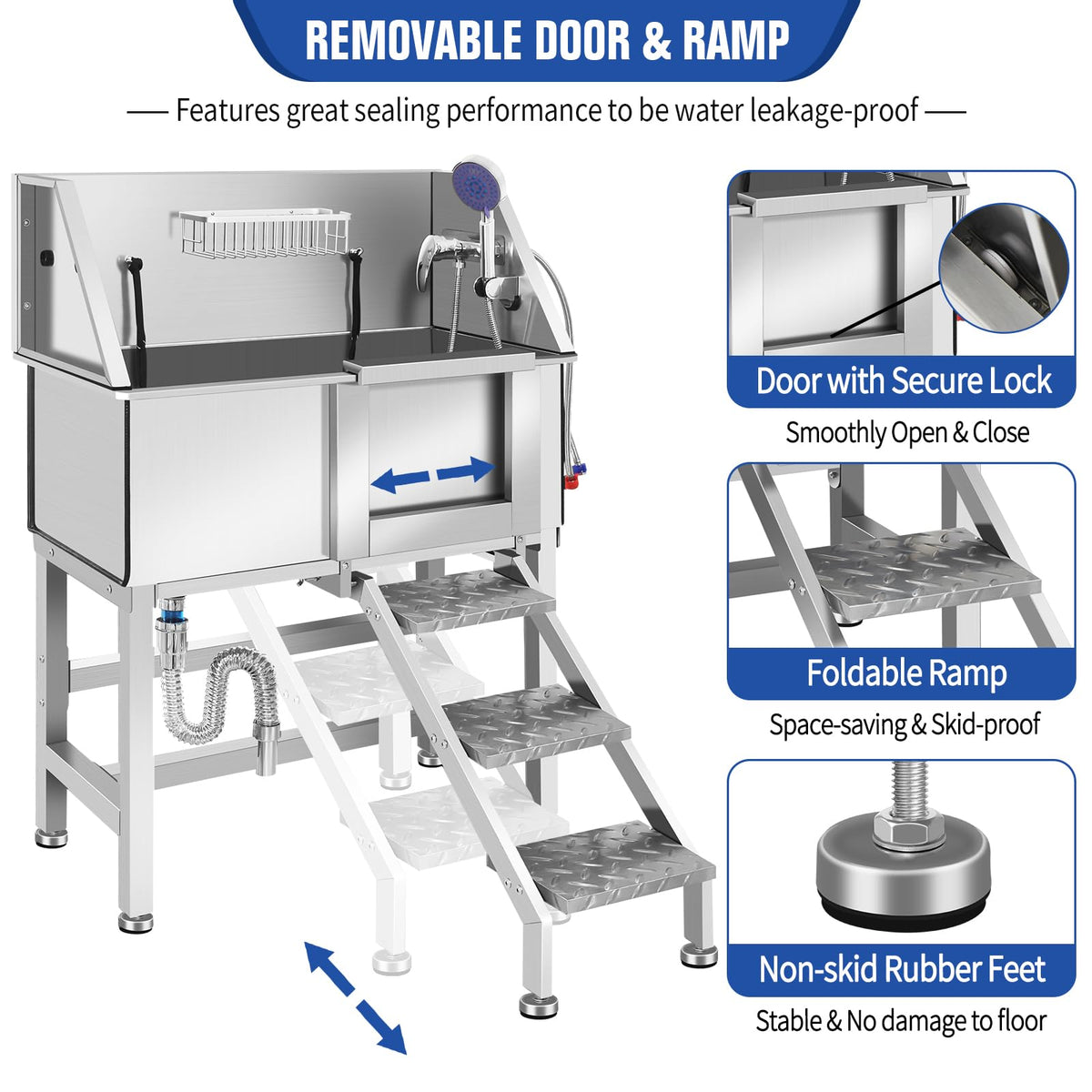 Stainless Steel Dog Washing Station with Stairs I60712