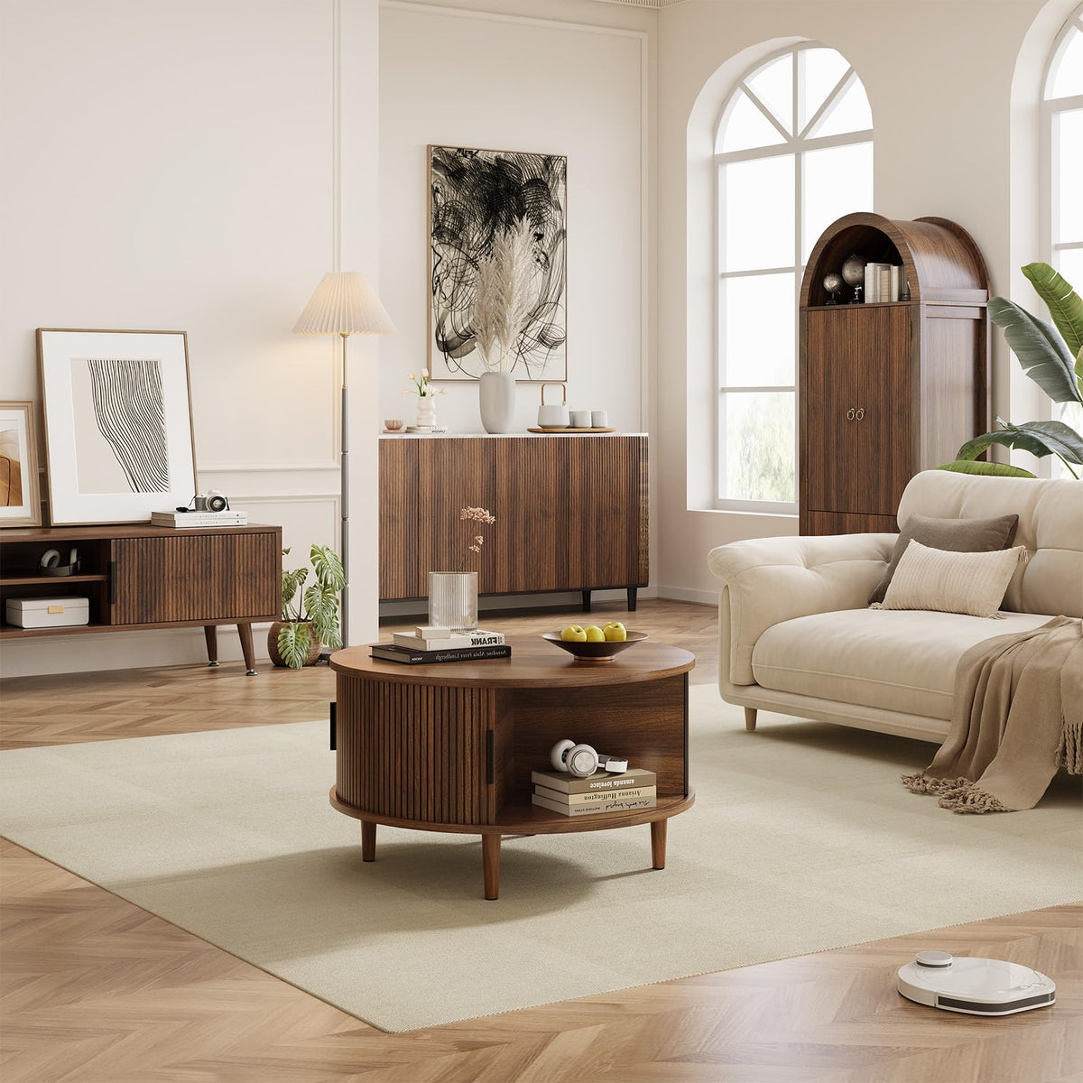 Round Coffee Table with Storage, 31.5", Walnut O28605