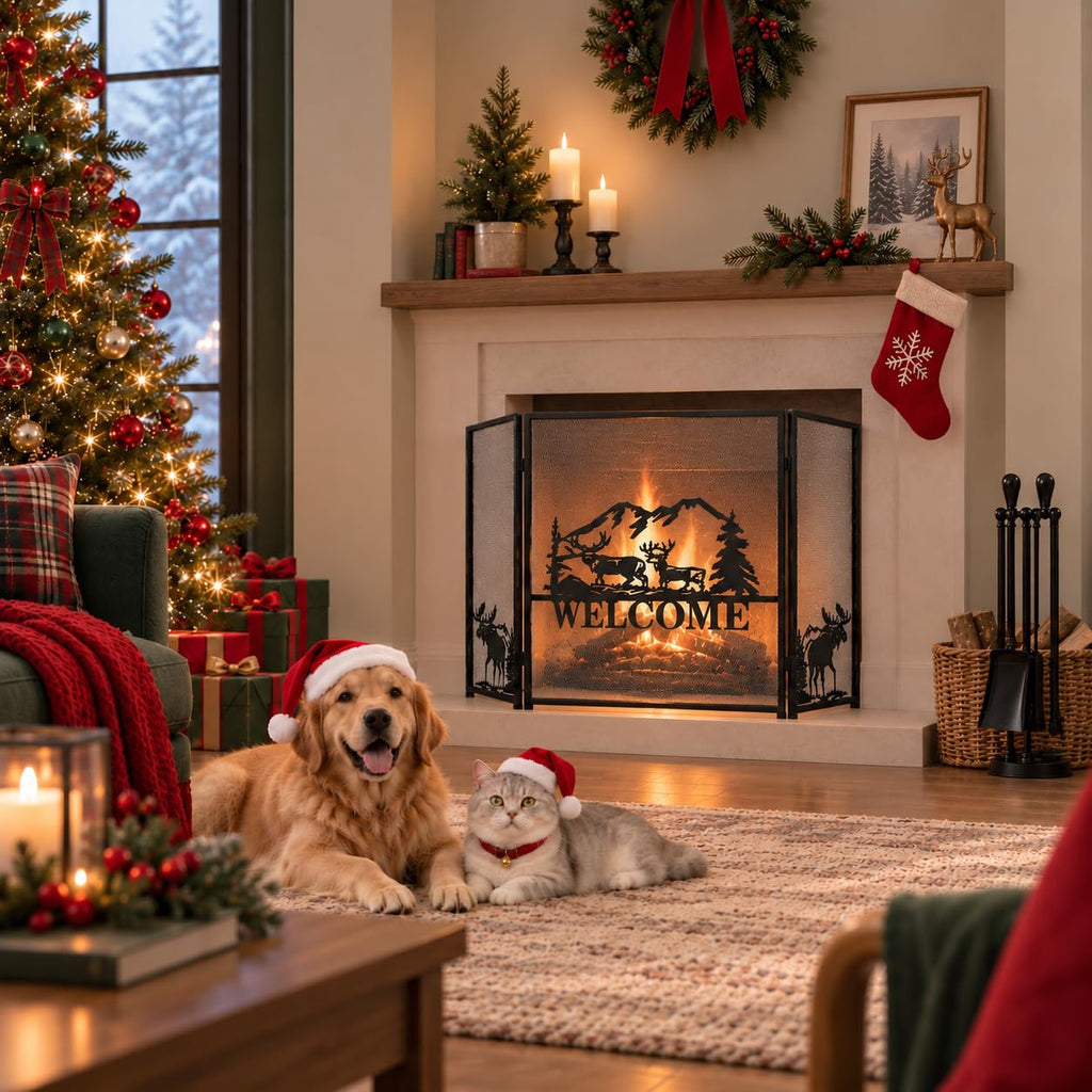 Foldable Fireplace Screen with Moose Pattern L67680