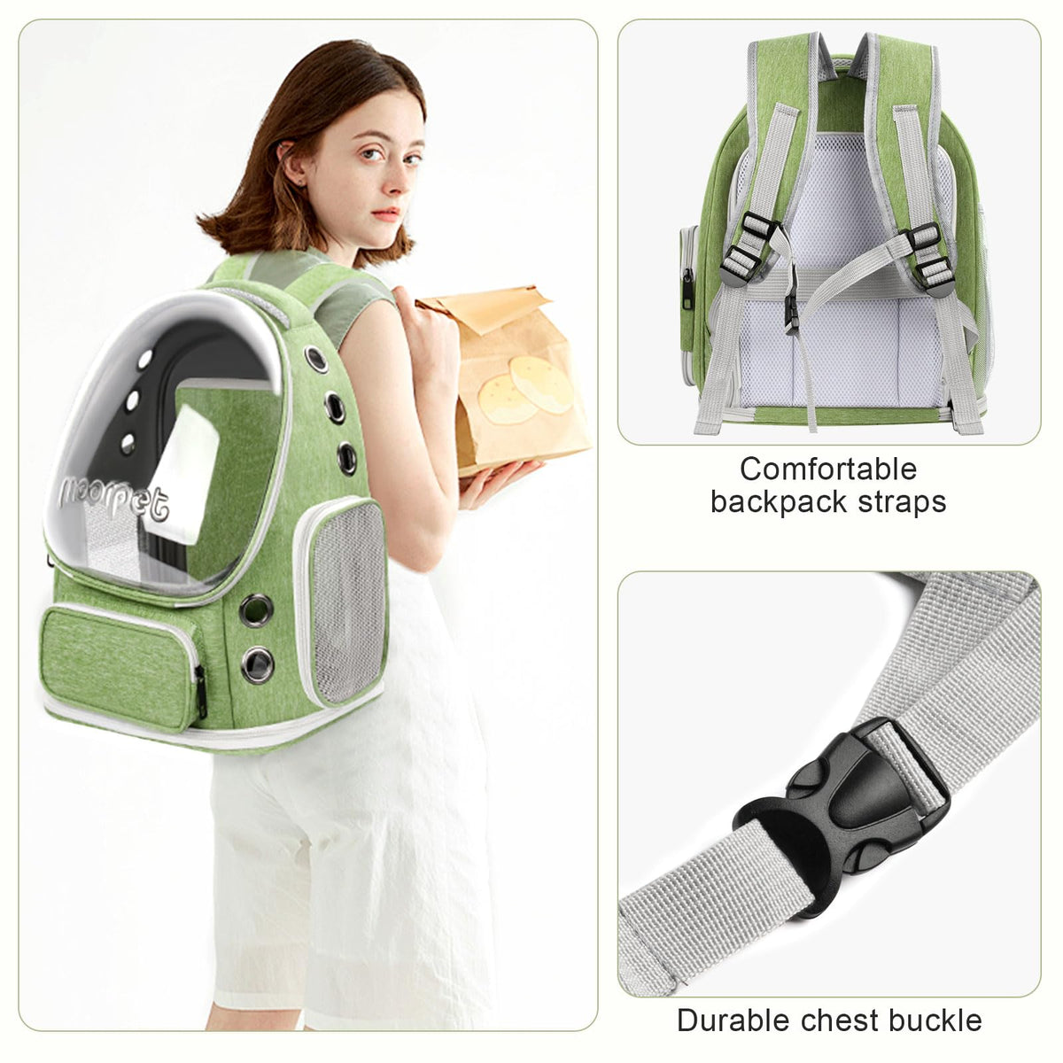 Green Expandable Breathable Pet Backpack Carrier N90066