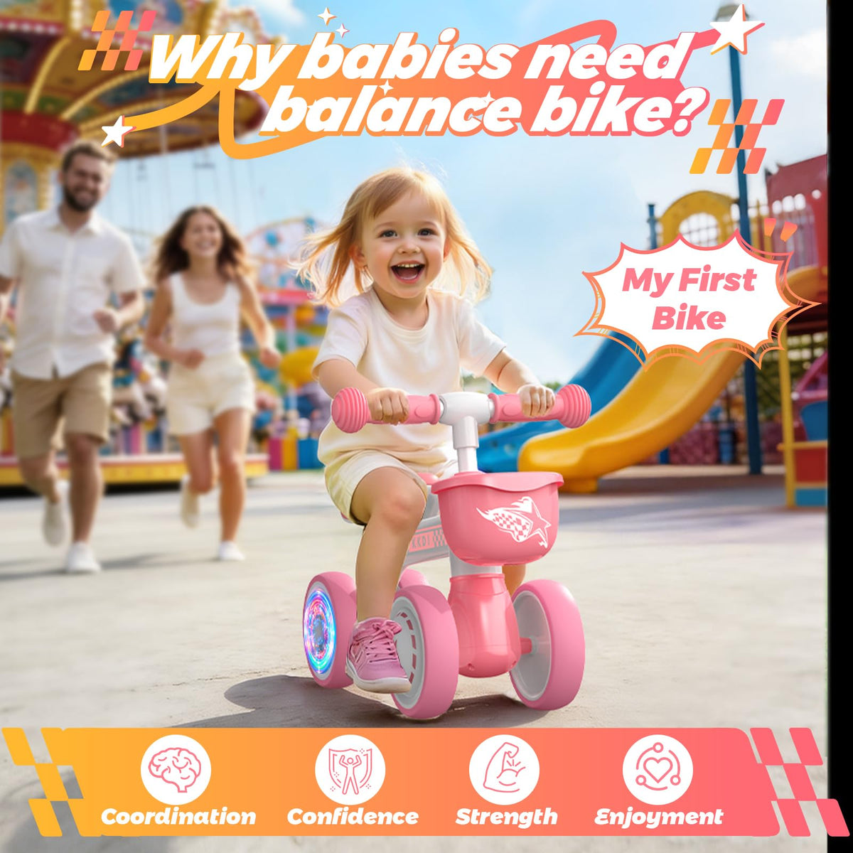Pink Toddler Balance Bike with Silent Wheels U480
