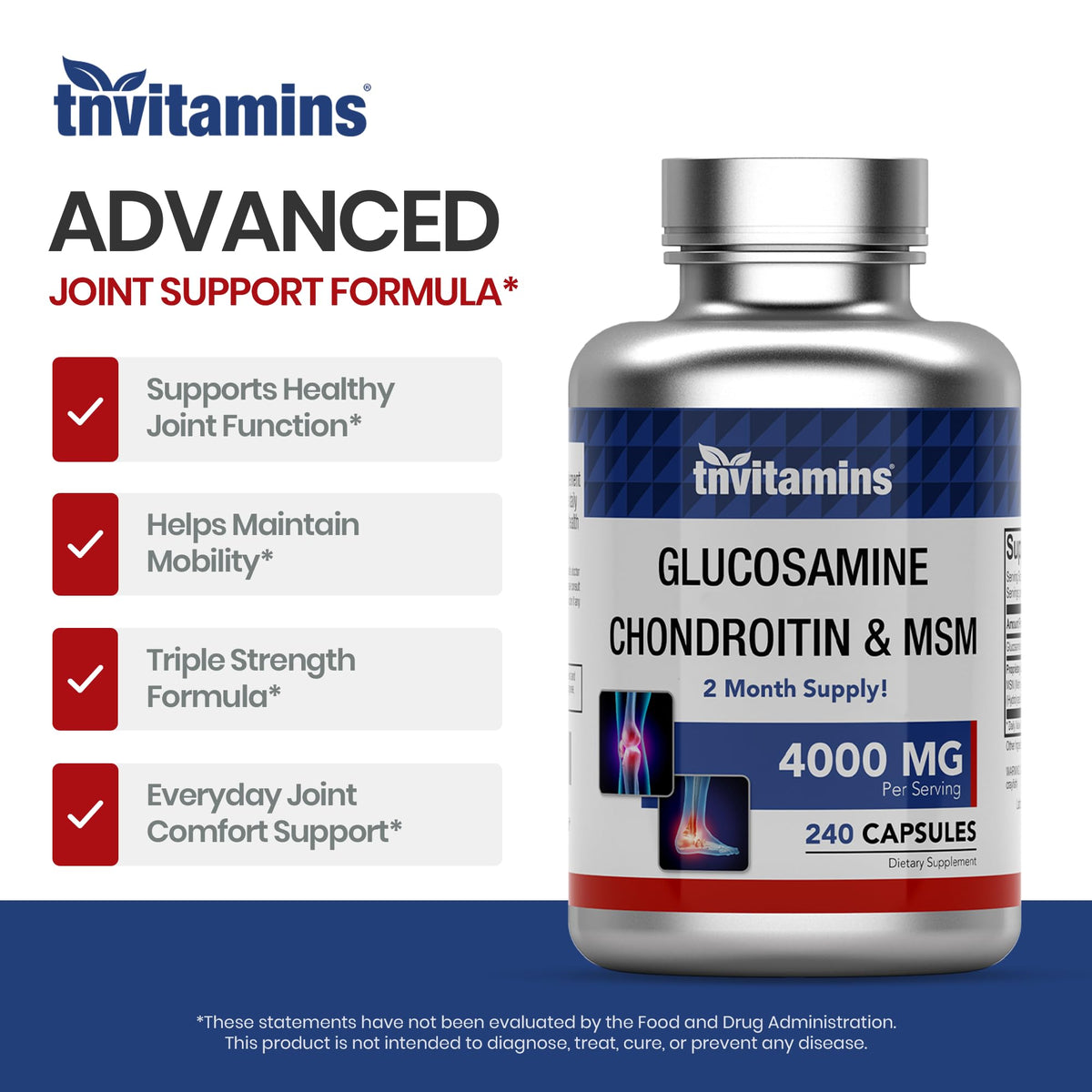 Glucosamine Chondroitin MSM 240 Capsules 4,000 mg Joint Support Supplement P11648