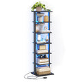 Black 7-Tier Narrow Bookshelf with LED Lights M697