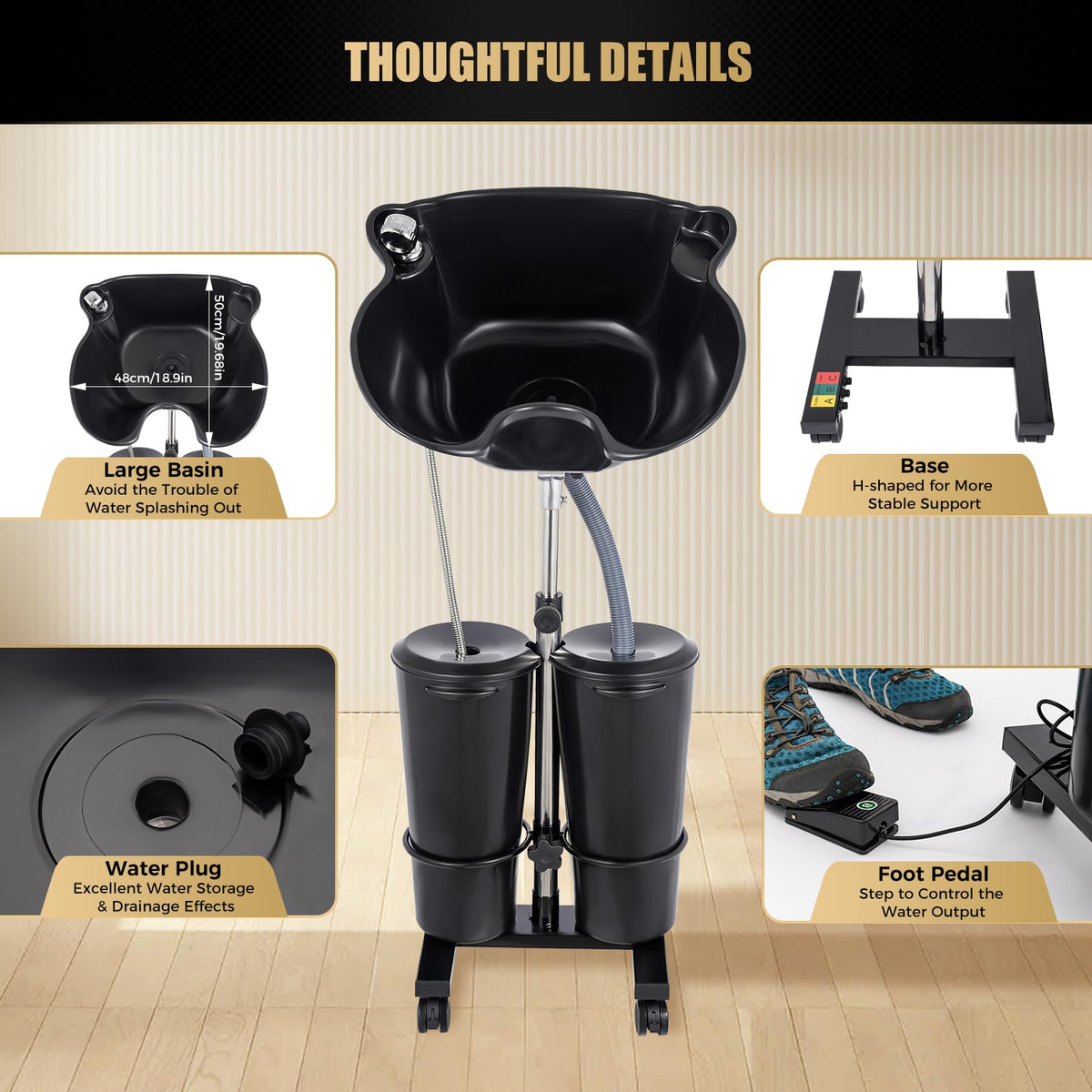 Portable Shampoo Basin with 2 Buckets, Height Adjustable Y805