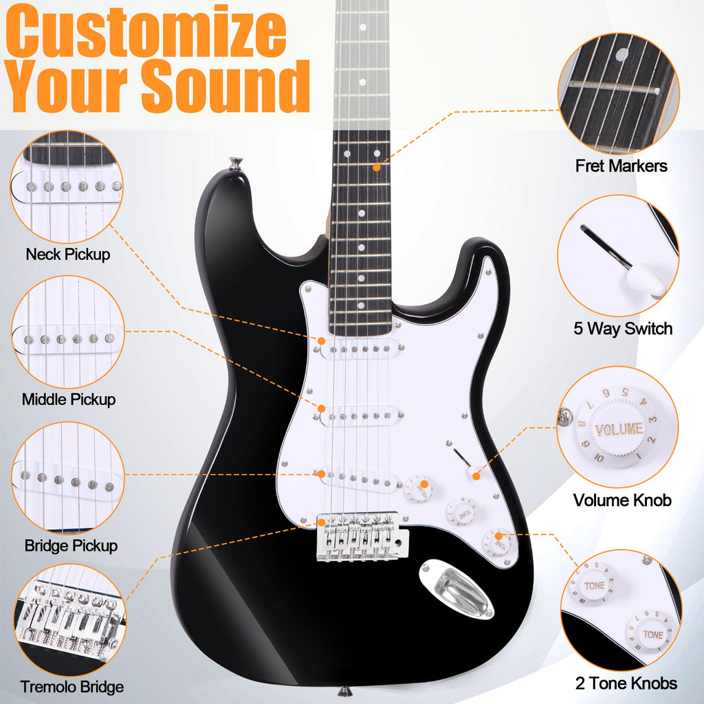 39 Inch Full Size Electric Guitar Kit with Strap, Amp, Case Bag and Strings I3672