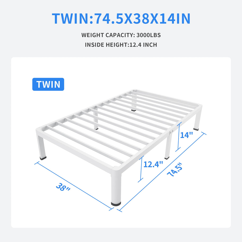 14 Inch Twin Metal Platform Bed Frame White L648084