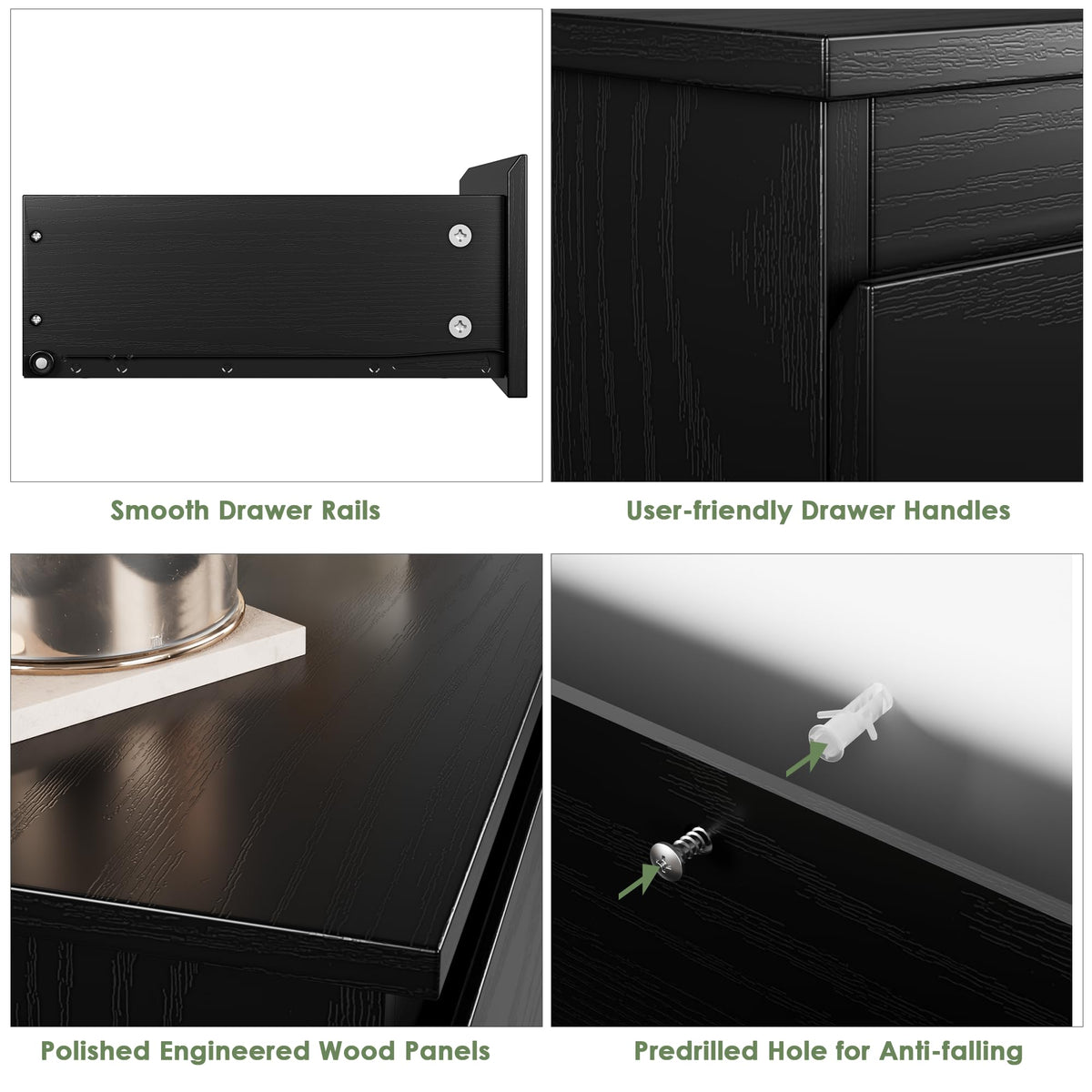 Black 3 Drawer Nightstand P234799