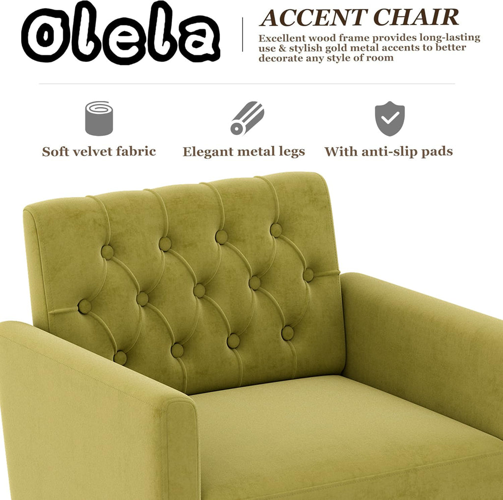 Green Velvet Accent Chair with Arm J992821