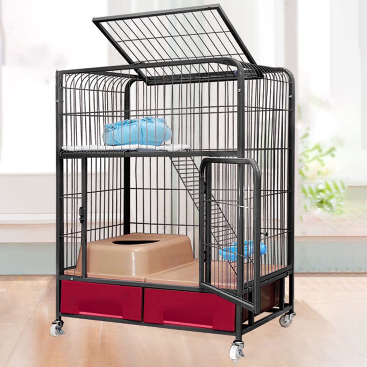 Black Folding Metal Cat Cage Dog Crate D3555