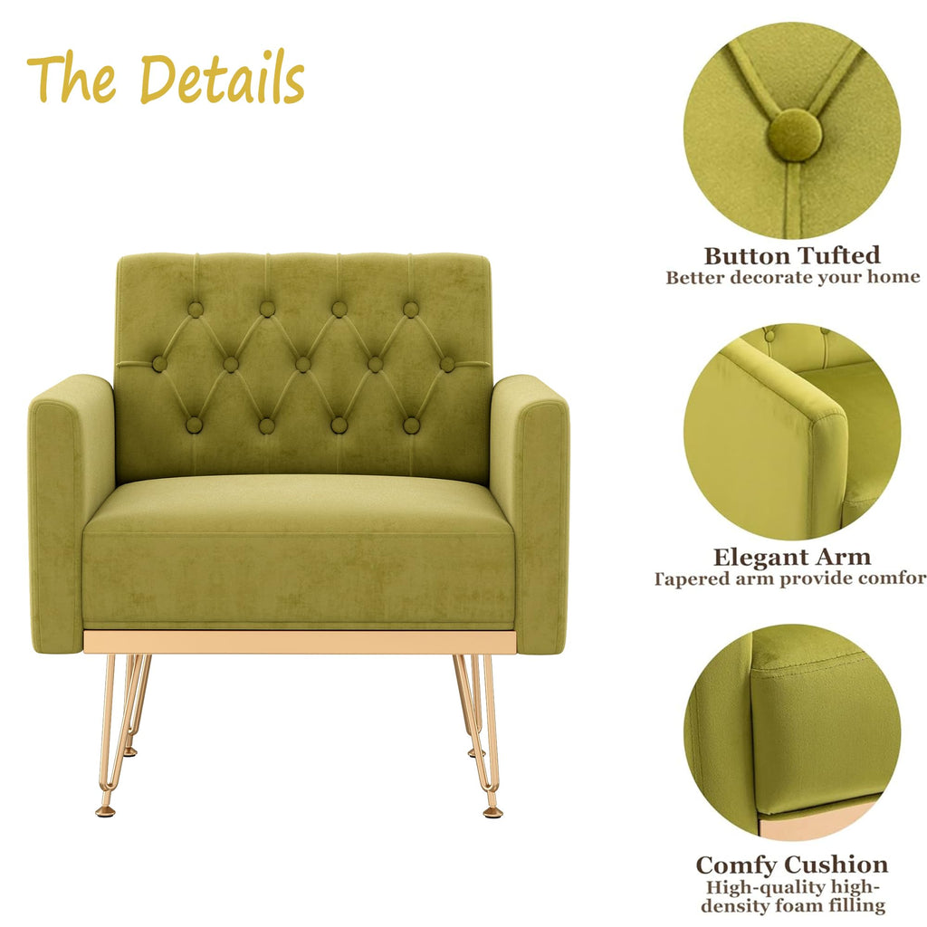 Green Velvet Accent Chair with Arm J992821