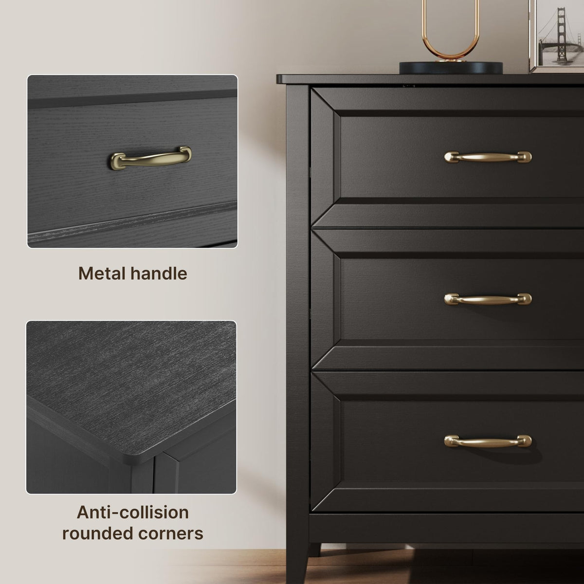 Black 6 Drawer Dresser J6111