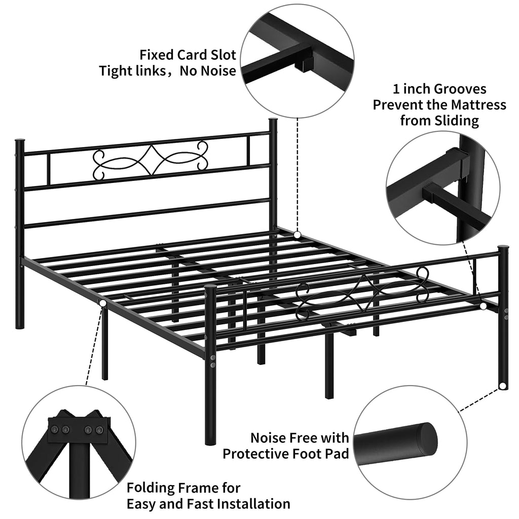14" Full Size Metal Platform Bed Frame with Headboard Y880998