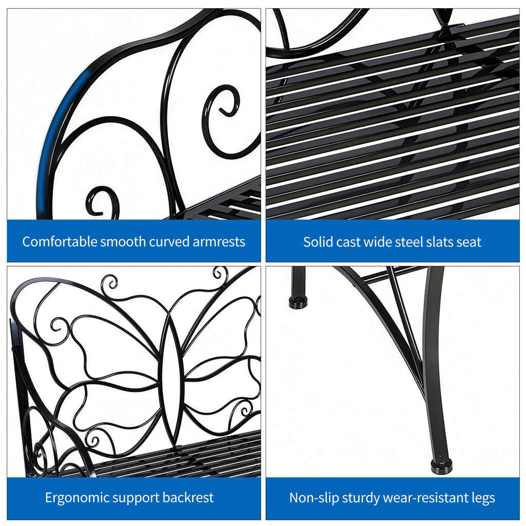 Outdoor Cast Iron Bench with Armrests Double Seats Z9579