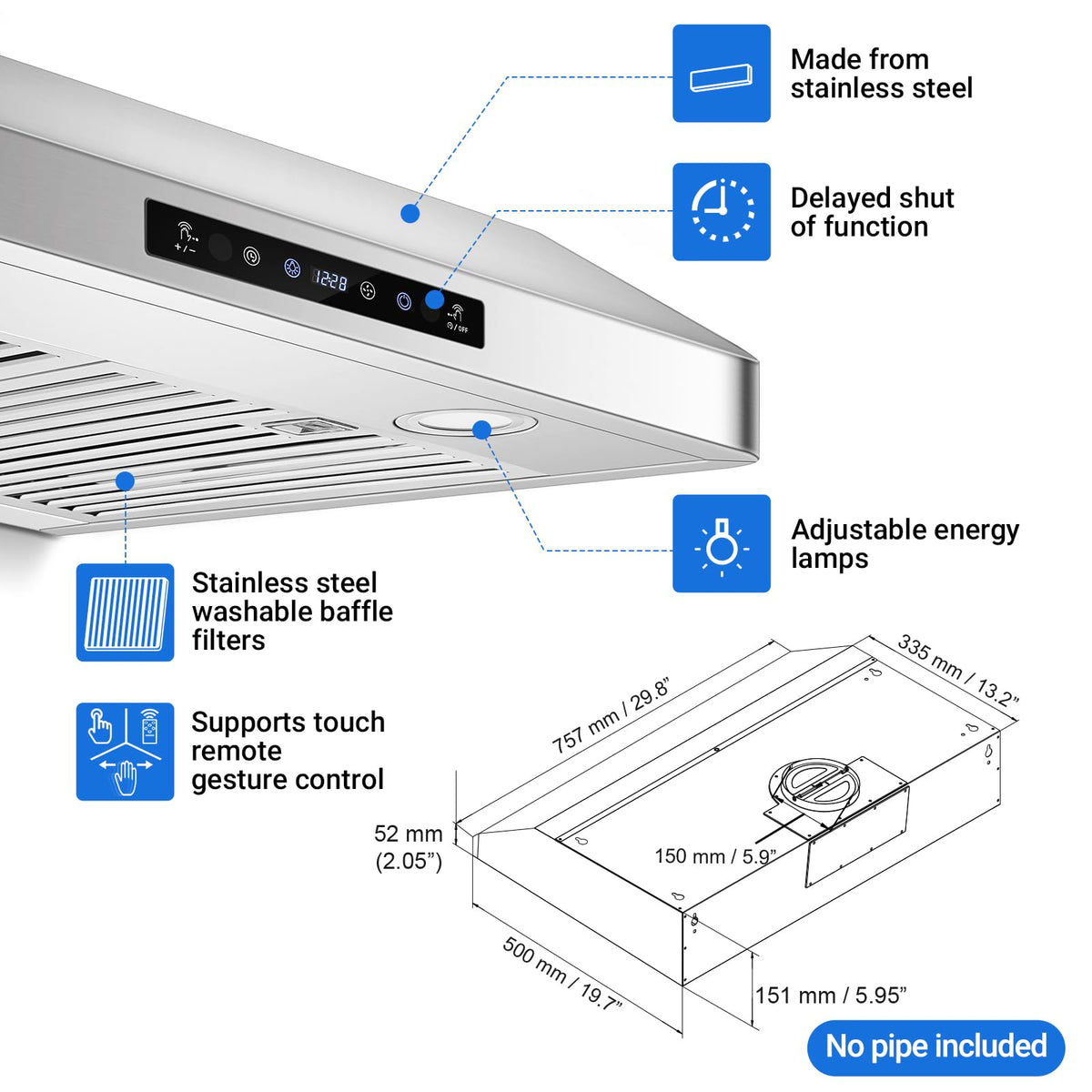 30" Stainless Steel Under Cabinet Range Hood O458