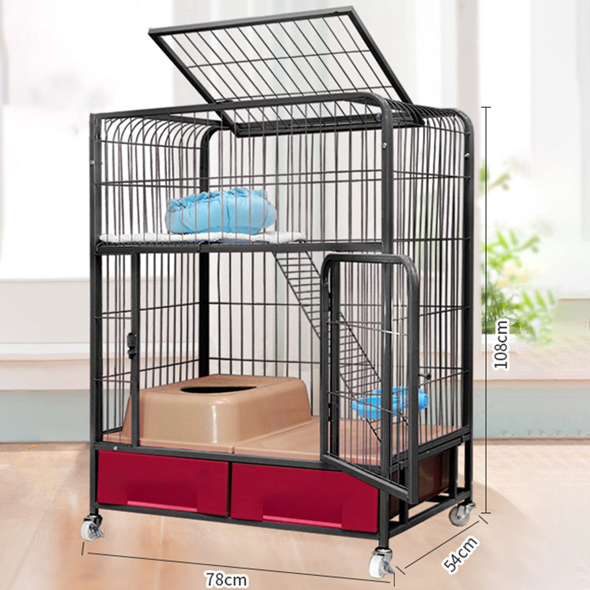 Black Folding Metal Cat Cage Dog Crate D3555