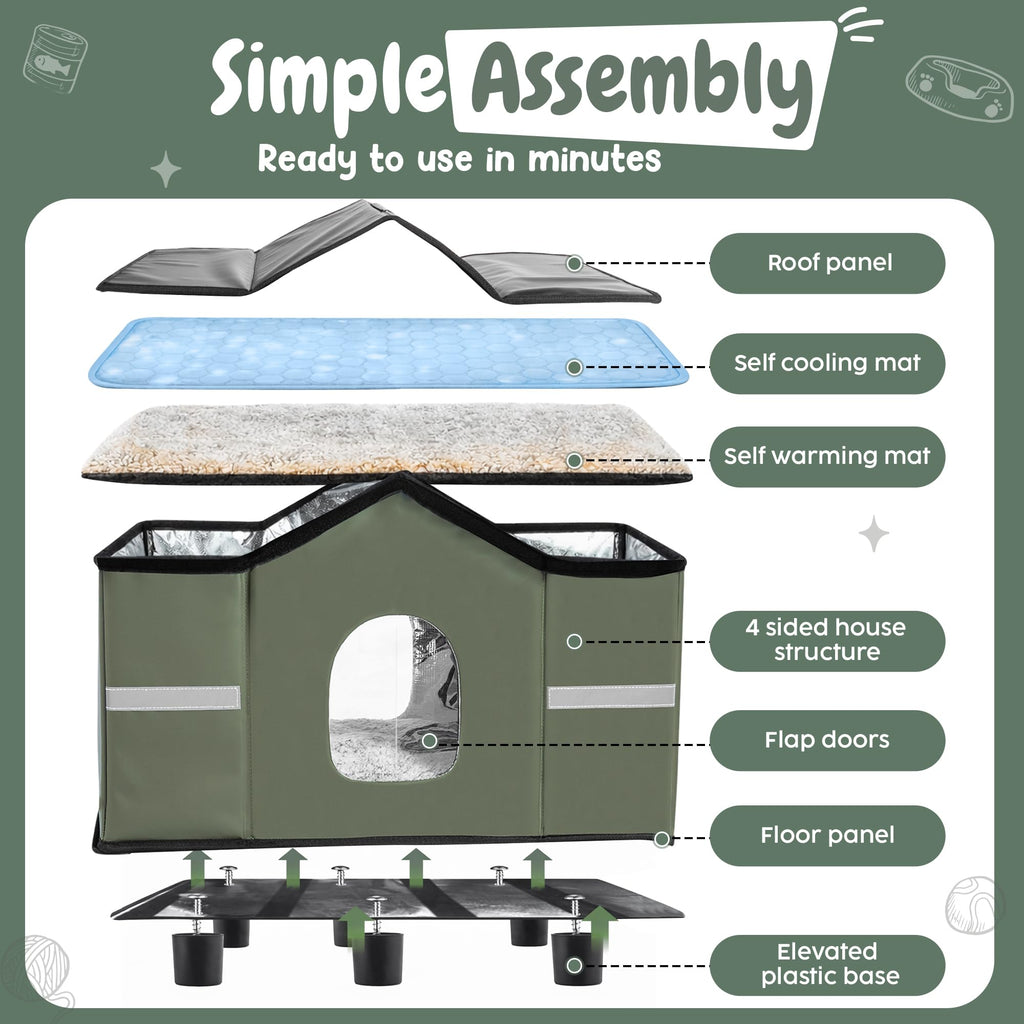 Insulated Outdoor Cat House with Self Warming & Self Cooling Mat N3074