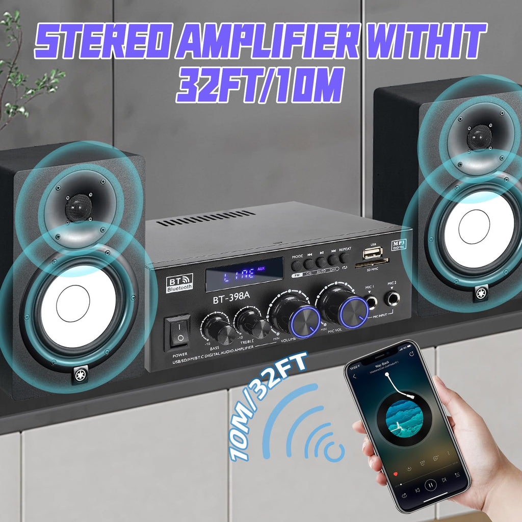 Bluetooth 5.0 Stereo Receivers, 2 Channel 450W Home Amplifier J752398