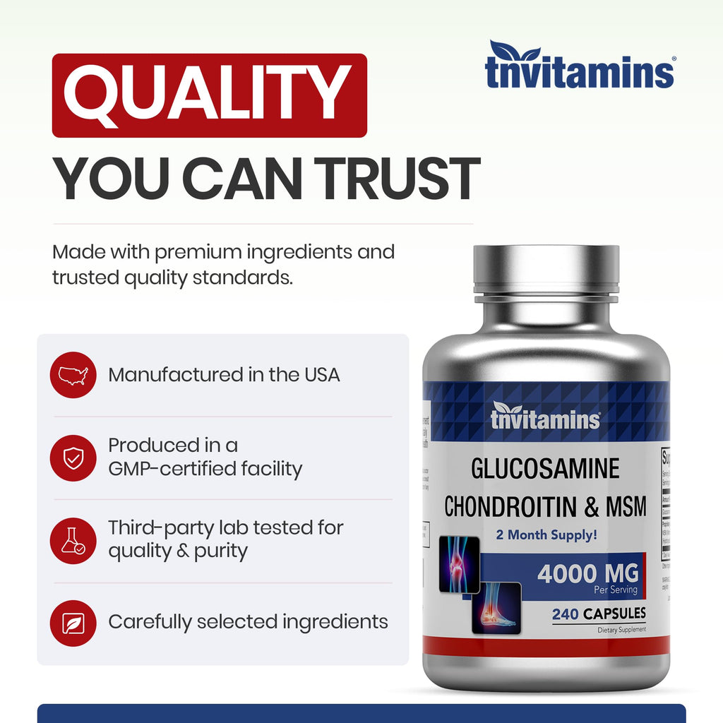 Glucosamine Chondroitin MSM 240 Capsules 4,000 mg Joint Support Supplement P11648