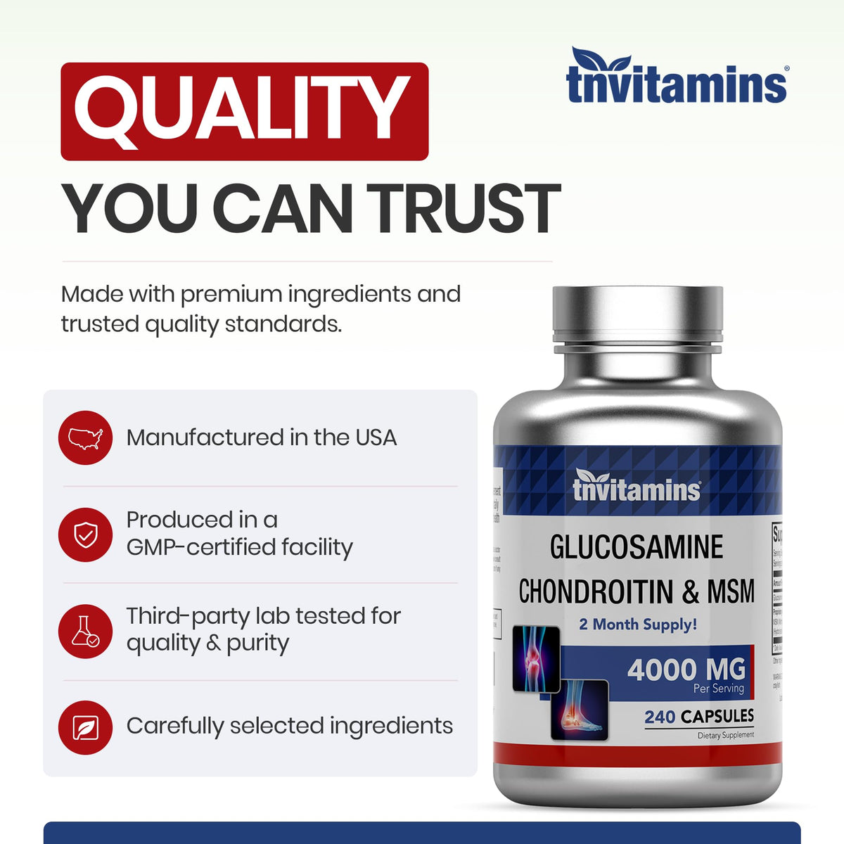 Glucosamine Chondroitin MSM 240 Capsules 4,000 mg Joint Support Supplement P11648