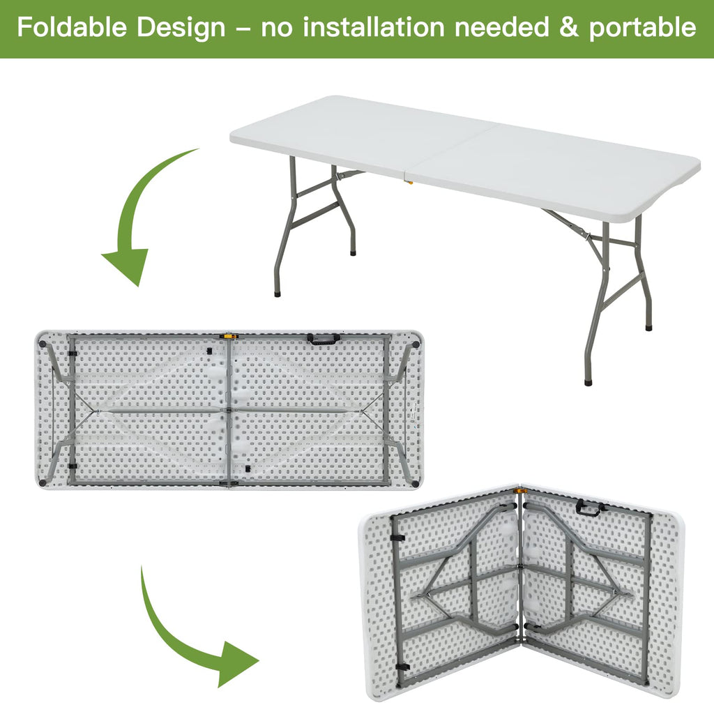 6FT White Plastic Folding Table with Carrying Handle R518