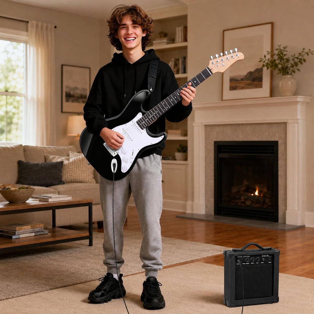 39 Inch Full Size Electric Guitar Kit with Strap, Amp, Case Bag and Strings I3672