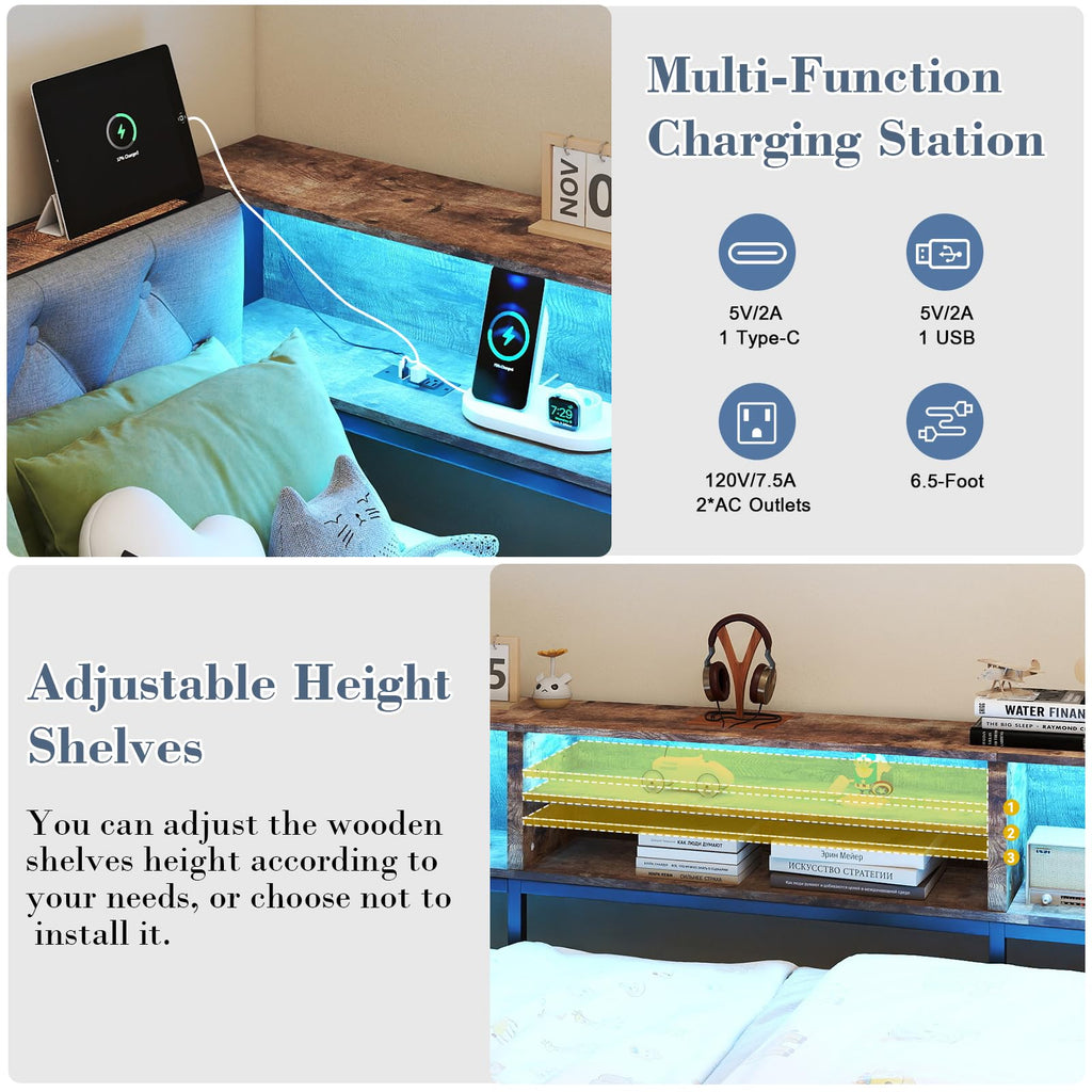 Twin Size Corner Bed Frame with Storage and Headboard L9679