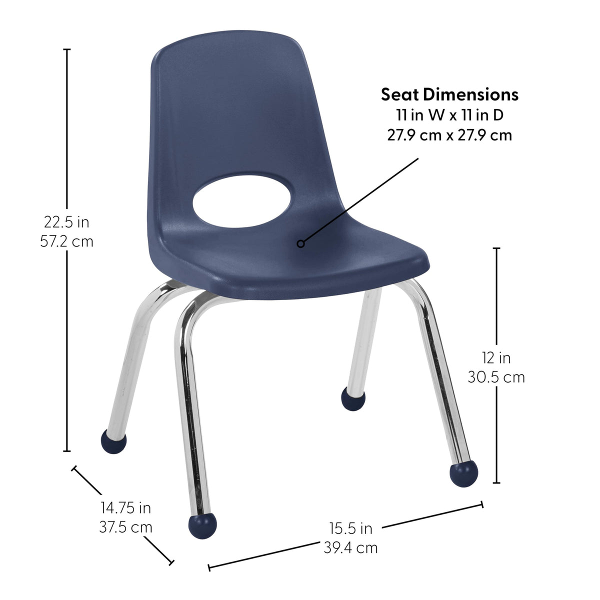 12" School Stack Chair with Ball Glides, Navy, 6-Pack X4736