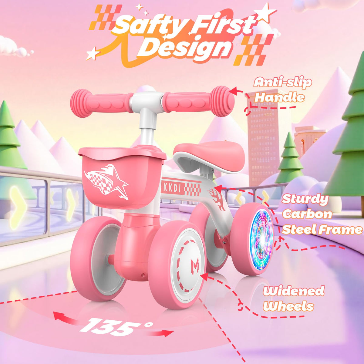 Pink Toddler Balance Bike with Silent Wheels U480