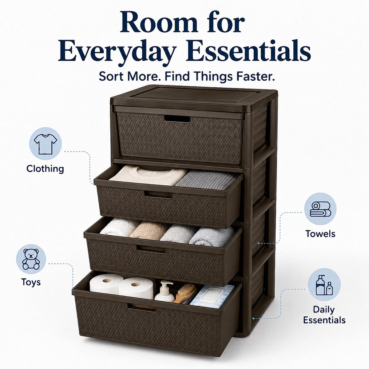 4 Drawer Brown Plastic Storage Tower R6881