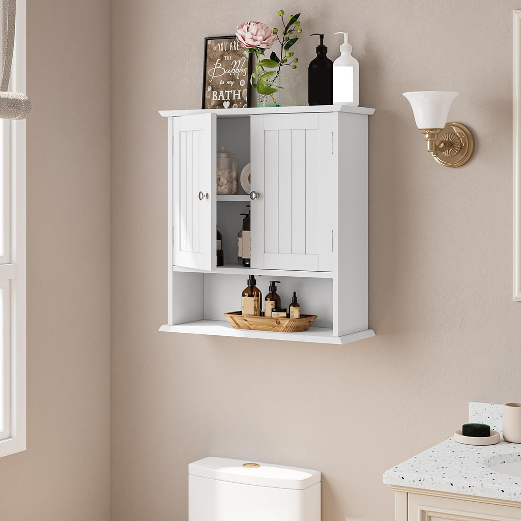 Wall Mount Bathroom Cabinet with 2 Doors and Open Shelf N708