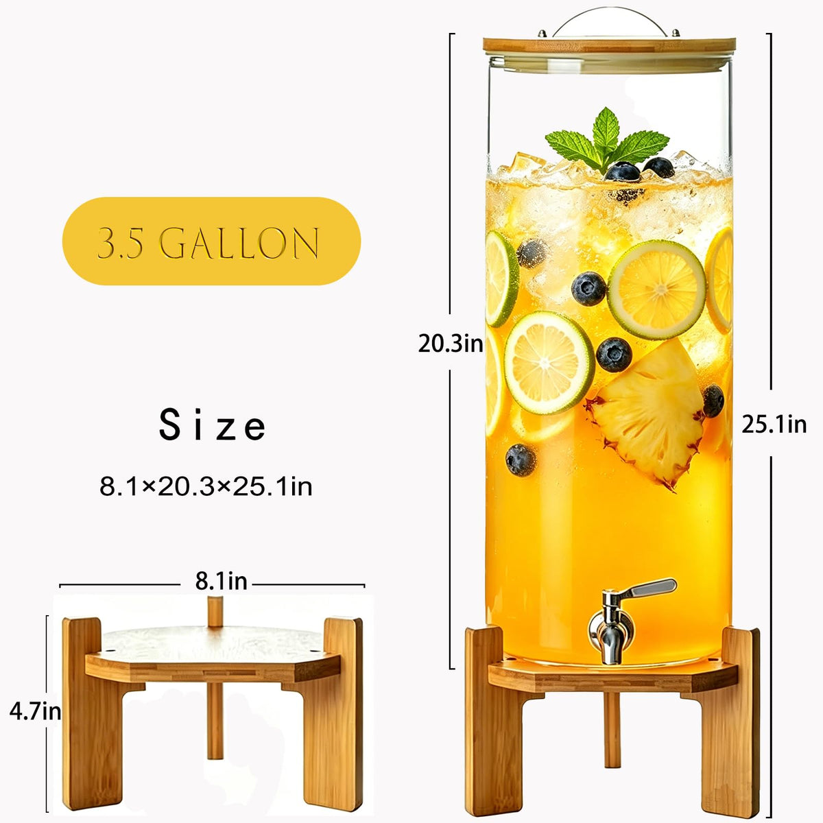 3.5 Gallon Glass Beverage Dispenser with Stand S9710