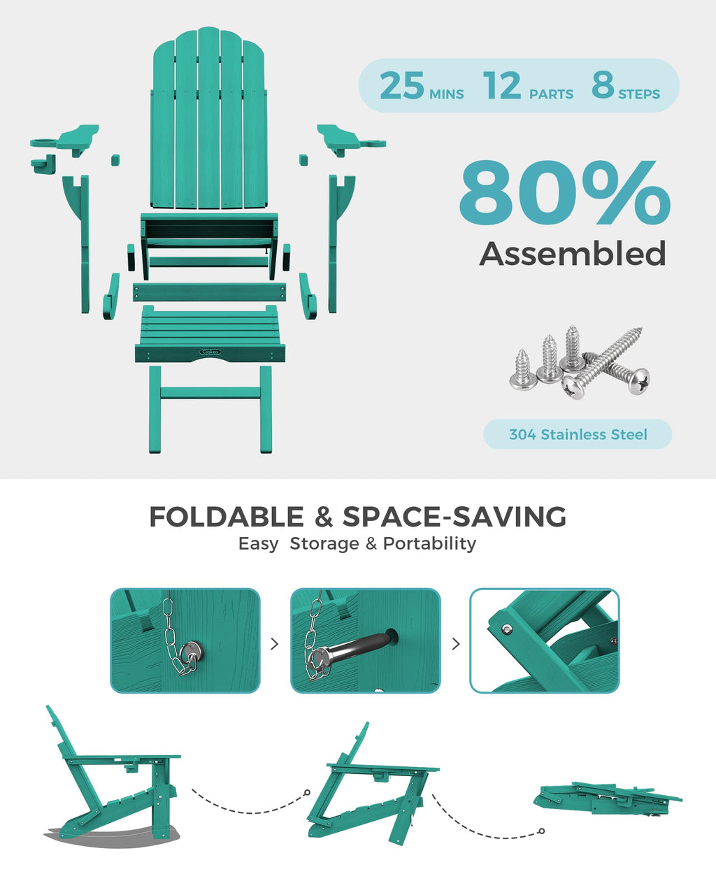 Adirondack Rocking Chair with Footrest W245829