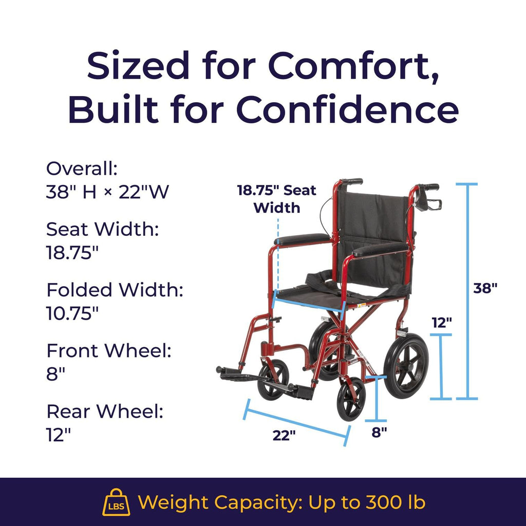 Red Transport Wheelchair with Hand Brakes K421532