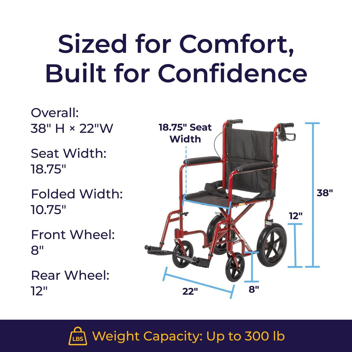 Red Transport Wheelchair with Hand Brakes K421532