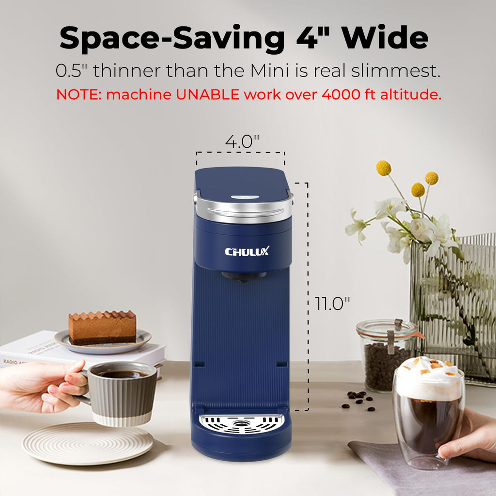 Slim Single Serve Coffee Maker with 6 to 12oz Brew Sizes, Navy Blue E95769