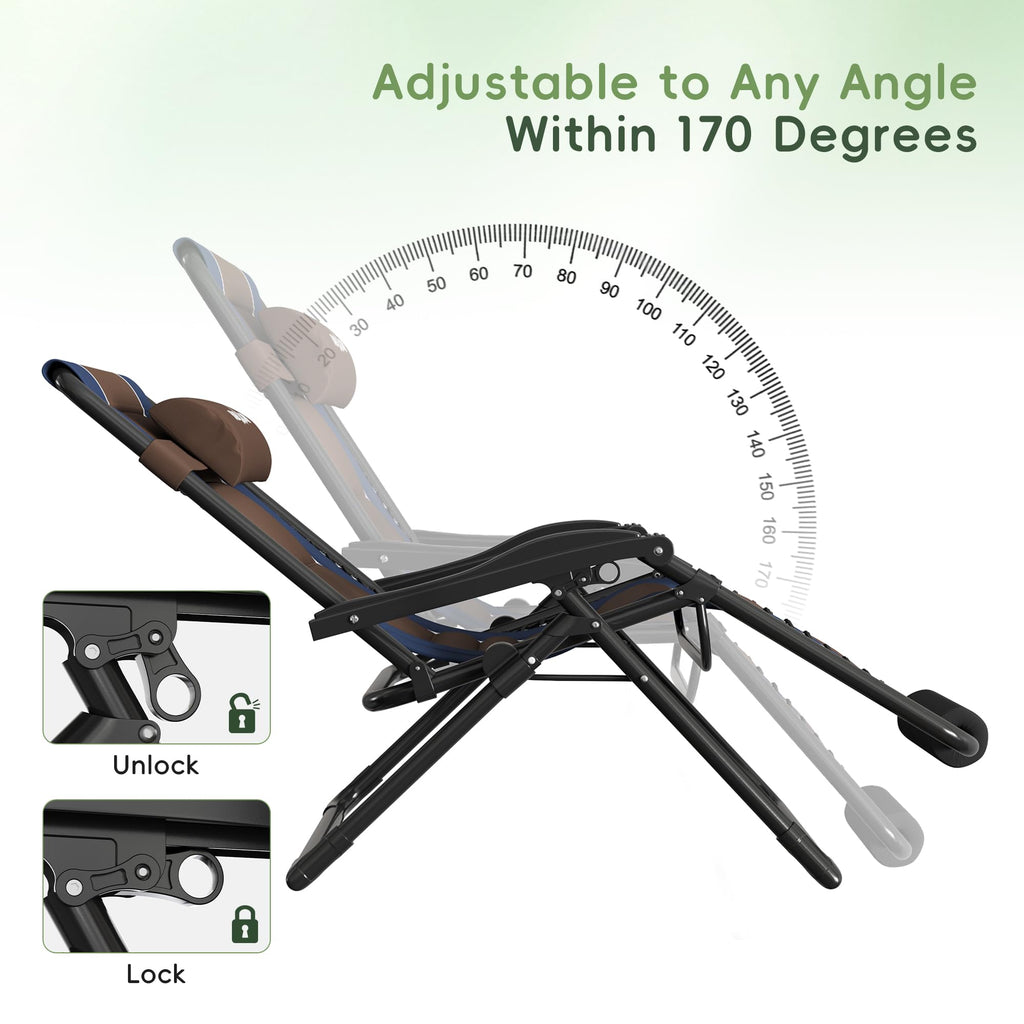 XXL Padded Zero Gravity Chairs Set of 2 Foldable Reclining Chair with Cup Holder U616380