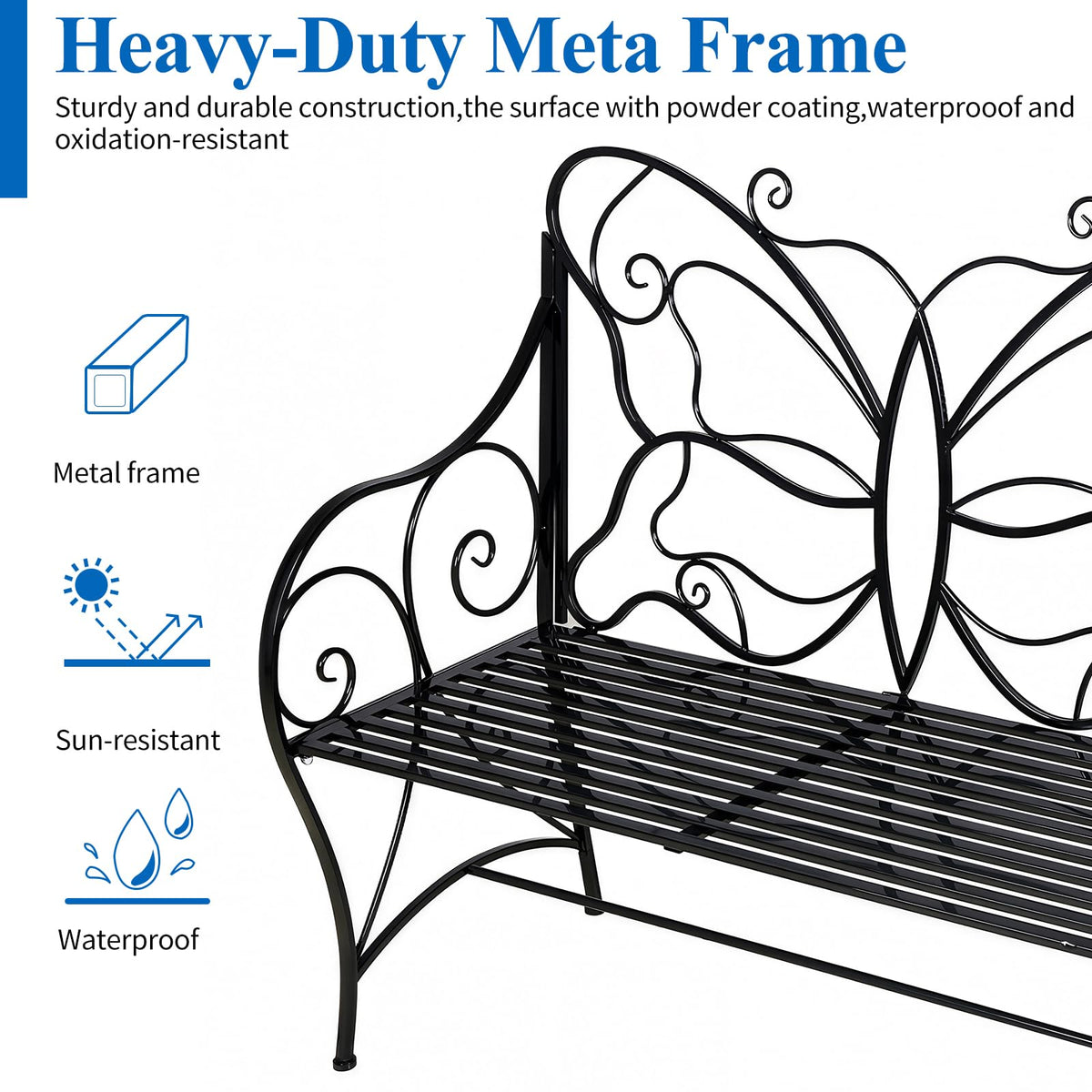 Outdoor Cast Iron Bench with Armrests Double Seats Z9579