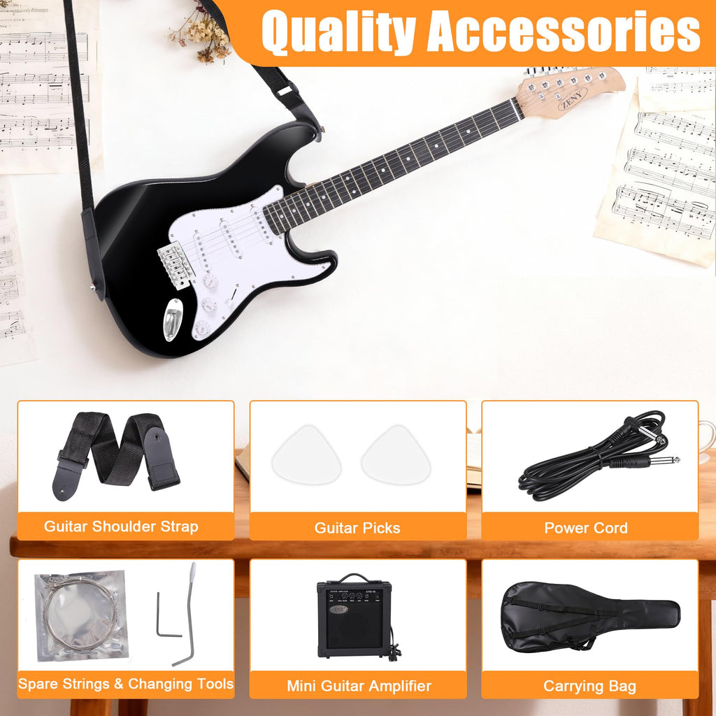 39 Inch Full Size Electric Guitar Kit with Strap, Amp, Case Bag and Strings I3672