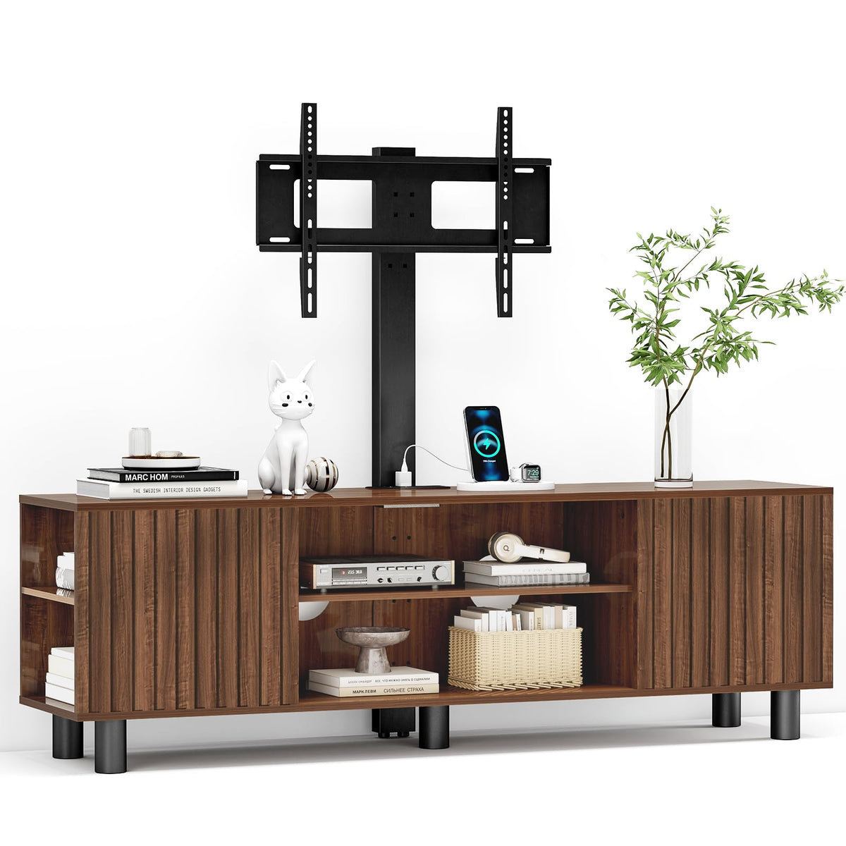 Walnut TV Stand with Mount for 65-75 Inch TV L17277