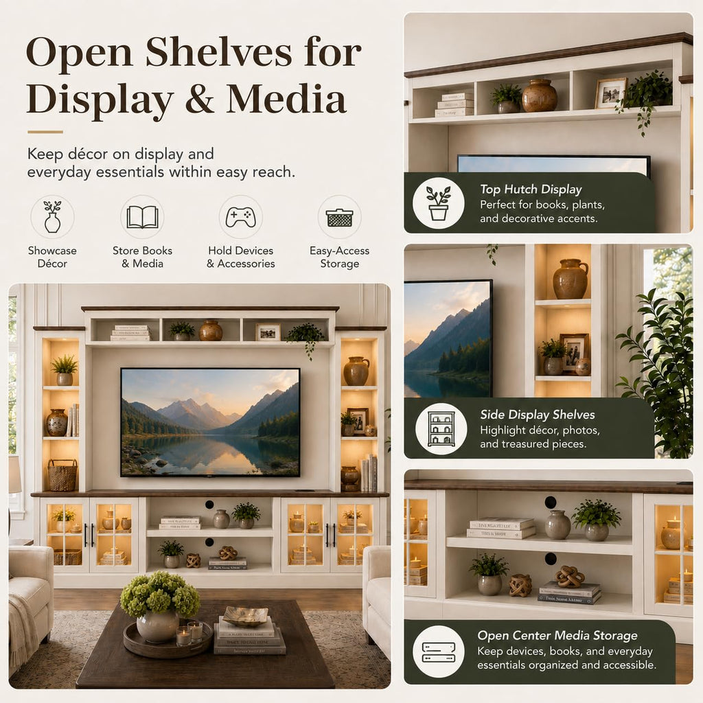 White TV Stand with Bookshelf Cabinet and Barn Doors X218