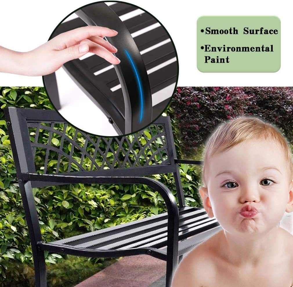 Black Metal Outdoor Patio Bench with Armrests A285