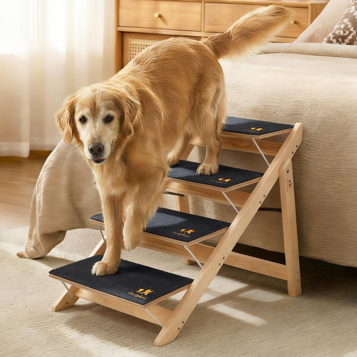 Wooden 4-Step Foldable Anti-Slip Dog Stairs R314