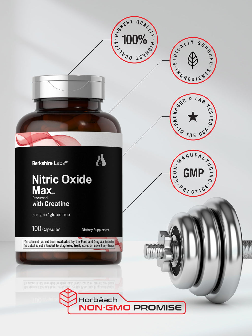 Nitric Oxide Supplement with Creatine Monohydrate 100 Capsules J4350