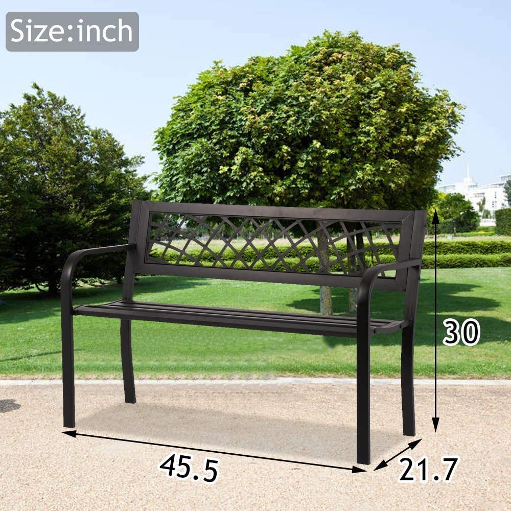 Black Metal Outdoor Patio Bench with Armrests A285