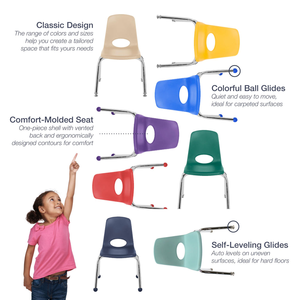 12" School Stack Chair with Ball Glides, Navy, 6-Pack X4736