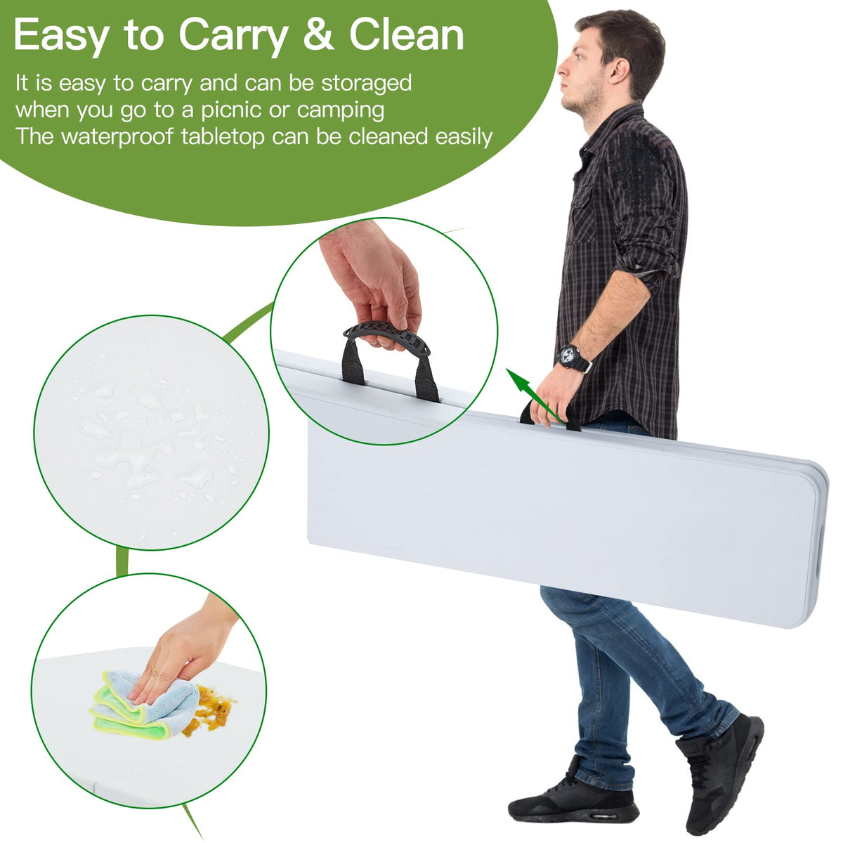 6FT White Plastic Folding Table with Carrying Handle R518