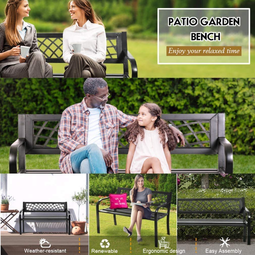 Black Metal Outdoor Patio Bench with Armrests A285